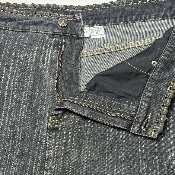 VTG Newport News Jeanology Denim Jean Skirt Black Laced Up Waist Back Slit SZ 18 - Picture 8 of 14